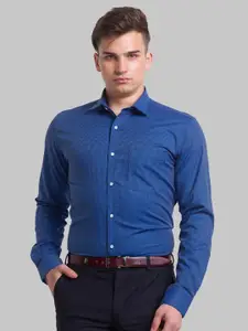 Park Avenue Men Blue Slim Fit Micro Checks Checked Organic Cotton Formal Shirt