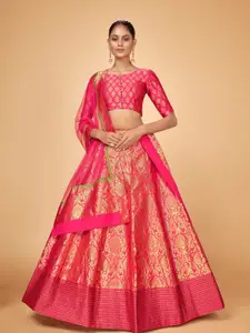 Cloth's Villa Red & Gold-Toned Semi-Stitched Lehenga & Unstitched Blouse With Dupatta