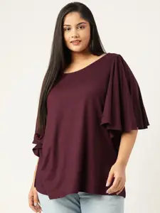theRebelinme Burgundy Solid Plus Size Top