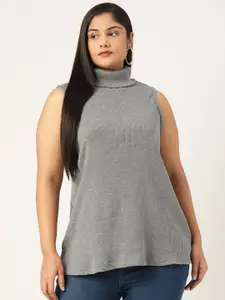 theRebelinme Grey Solid Plus Size Cotton Top