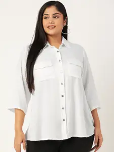 theRebelinme Women Plus Size White Solid Casual Shirt