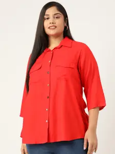 theRebelinme Women Plus Size Red Solid Casual Shirt