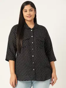 theRebelinme Women Plus Size Black & White Polka Dots Printed Casual Shirt