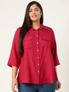 theRebelinme Women Plus Size Red Solid Casual Shirt