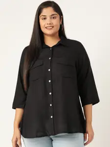 theRebelinme Women Plus Size Black Solid Casual Shirt