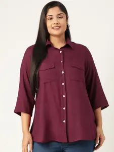 theRebelinme Women Plus Size Burgundy Solid Casual Shirt