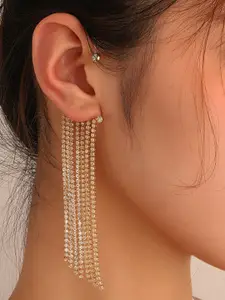 Vembley Gold-Plated Tasselled CZ Studded Contemporary Ear Cuff Earrings