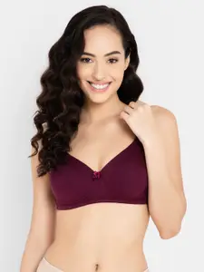 Clovia Purple Lightly Padded Non-Wired Full Cup Multiway Strap Cotton T-shirt Bra