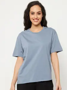 Clovia Clovia Women Blue Solid Cotton Lounge Tshirts