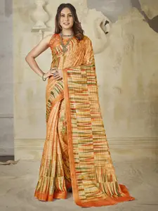 Saree mall Mustard & Gold-Toned Printed Silk Blend Banarasi Sarees