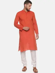 PAROKSH Men Red Solid Cotton Straight Kurta