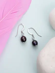 Zavya Silver-Toned & Burgundy Circular Drop Earrings