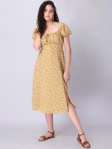 FabAlley Brown Floral Georgette Empire Midi Dress