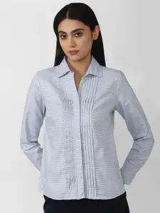 Van Heusen Woman Women Blue Micro Checks Checked Cotton Formal Shirt
