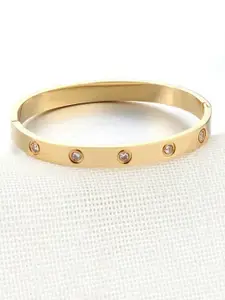 Jewels Galaxy Women White American Diamond Gold-Plated Bangle-Style Bracelet