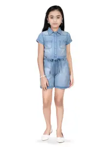 Tiny Girl Girls Blue Shirt Collar Short Sleeves Jumpsuit