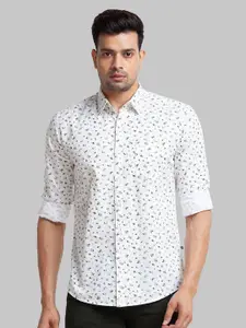 Parx Men White Pure Cotton Printed Spread Collar Roll Up Sleeves Casual Shirt