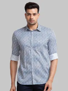 Parx Men Grey Pure Cotton Printed Spread Collar Roll Up Sleeves Casual Shirt