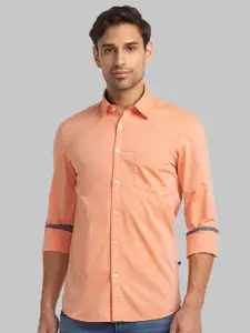 Parx Men Orange Pure Cotton Spread Collar Roll Up Sleeves Casual Shirt