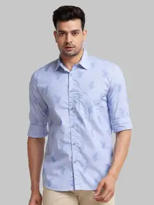 Parx Men Blue Slim Fit Floral Printed Cotton Casual Shirt