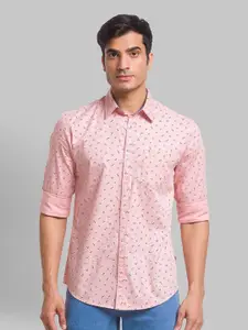 Parx Men Peach-Coloured Slim Fit Printed Casual Shirt