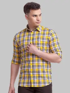 Parx Men Yellow Slim Fit Tartan Checks Checked Casual Shirt