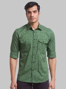 Parx Men Green Slim Fit Printed Casual Shirt