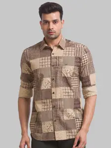 Parx Plus Size Men Brown Slim Fit Printed Casual Shirt