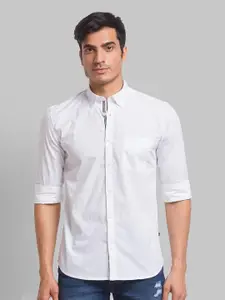 Parx Men White Pure Cotton Roll Up Sleeves Button Down Collar Casual Shirt