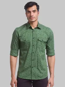 Parx Men Green Pure Cotton Slim Fit Printed Casual Shirt