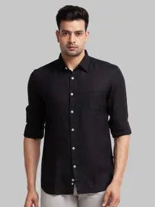 Parx Men Black Slim Fit Roll Up Sleeves Spread Collar Casual Shirt