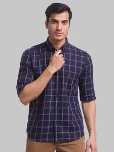 Parx Men Blue Slim Fit Windowpane Checks Checked Casual Shirt