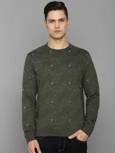 Louis Philippe Jeans Men Green Printed Pure Cotton Sweatshirt