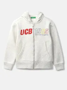 United Colors of Benetton Boys Off White Hooded Sweatshirt