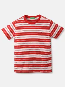 United Colors of Benetton Boys Red & White Striped Round Neck T-shirt