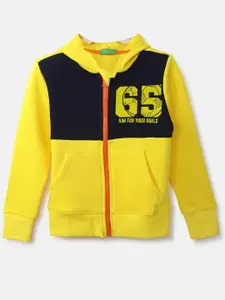 United Colors of Benetton Boys Yellow Colourblocked Hooded Sweatshirt
