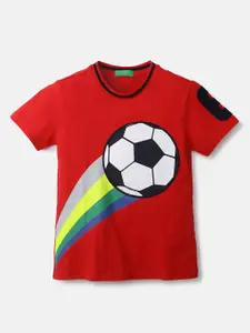 United Colors of Benetton Boys Red Printed Applique T-shirt