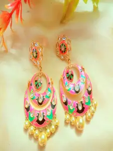 Runjhun Gold Plated Pink Contemporary Chandbali Earrings