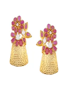 Runjhun Gold Plated Pink Contemporary Drop Earrings