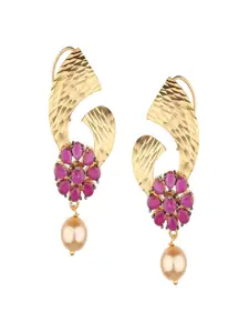Runjhun Gold Plated Pink Contemporary Drop Earrings