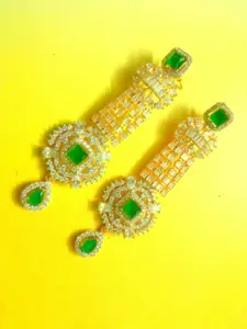 Runjhun Gold Plated Green Contemporary Drop Earrings