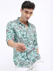 HIGHLANDER Men Green Slim Fit Floral Printed Casual Shirt