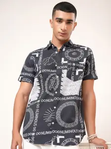 HIGHLANDER Men Grey Slim Fit Printed Casual Shirt