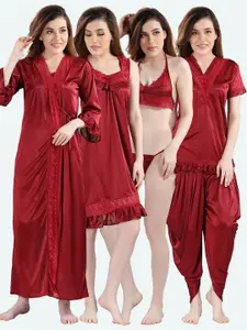 Romaisa Maroon Set of 6 Maxi Nightdress