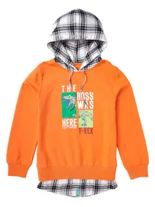 Cub McPaws Boys Orange Printed Hooded Sweatshirt
