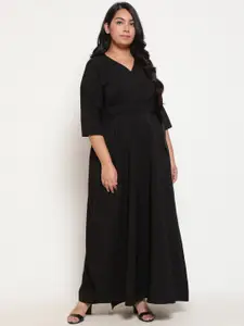 Amydus Black Solid Wrap Maxi Plus Size Dress
