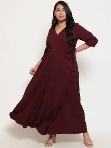 Amydus Maroon Maxi Wrap Plus Size Dress