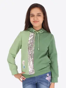 CUTECUMBER Girls Green Colourblocked Hooded Sweatshirt
