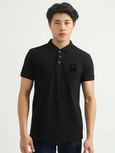 United Colors of Benetton Men Black Solid Polo Collar T-shirt