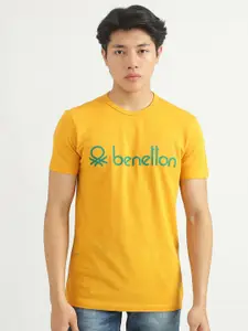 United Colors of Benetton Men Yellow Typography Printed T-shirt